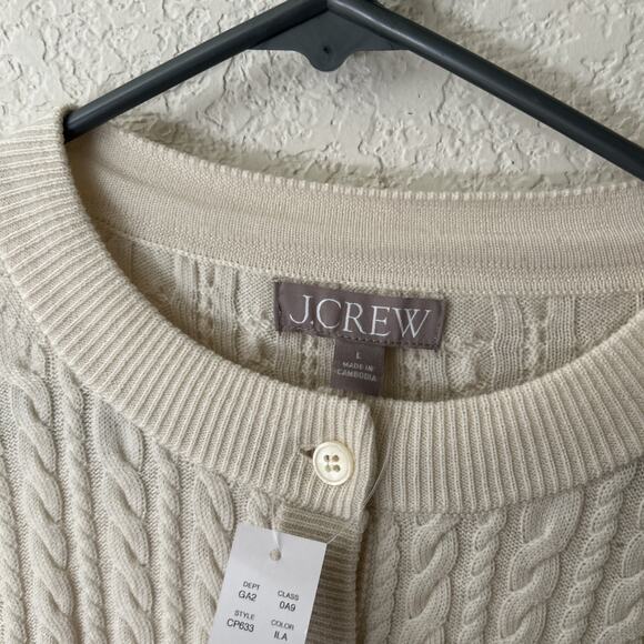 J. Crew Cable-knit crewneck cardigan in merino wool In Ivory Size L - Picture 3 of 5